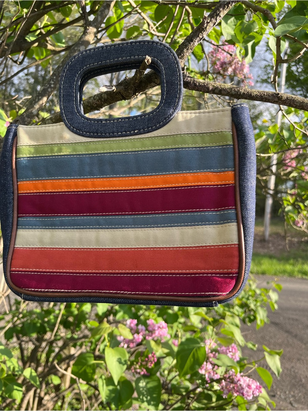 Bath & Body Works Multicolor Striped Wristlet Clutch - Navy Trim